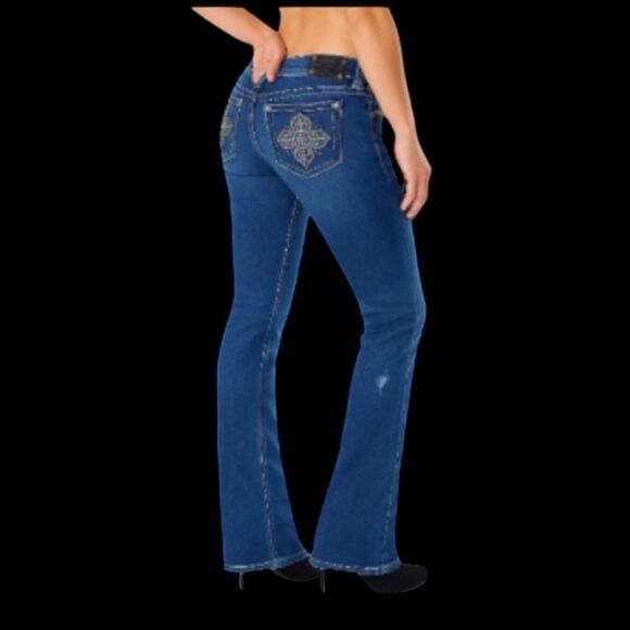 Miss Me Low Rise Skinny Jeans 27x31 Stretch Embroidered Pockets EUC - Picture 1 of 12